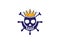 Head skull inside a ship wheel icon with a crown for a pirate king logo design illustration on a white background