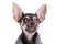 Head Small dog toy terrier in clothes