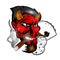 Head of smoking red devil with dice and card. Label or logo for rockabilly, tattoo or sport team