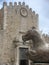 Head statue of a seahorse in front of a church to Taormina in Sicily Italy.