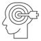 Head with target and arrow thin line icon. Personal targeting with human mind symbol, outline style pictogram on white