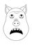 Head of terrified pig in outline style. Kawaii animal.