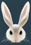The head of a white long-eared hare. Portrait of a white rabbit on a blue background. Digital illustration based on
