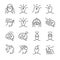 Headache line icon set. Included the icons as Tension headaches, Cluster headaches, Migraine, brain symptom and more.