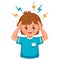 Headache, migraine, boy child suffer pain, nervous stress, dizziness, panic icon. Anxiety, kid character hold hand on head. Vector