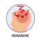 Headache. Symptom of influenza, allergies, bronchitis, pneumonia, sinusitis. Coronavirus. Icons headache. Infographics