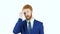 Headache, Upset Red Hair Beard Businessman, White Background