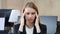 Headache, Upset Tense Woman in Office