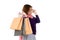Headache Woman holding few shopping bags