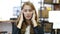 Headache, Work Overload, Stressed Girl at Work in Office