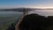 Heading Golden Gate bridge Over the Marin Headlands, evening hills horizon