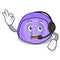 With headphone blueberry roll cake mascot cartoon