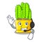 With headphone cereus cactus with flower buds cartoon