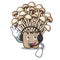 With headphone enoki mushroom mascot cartoon