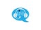 Headphone or headset inside chat communication symbol and customer live service for logo design