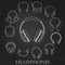 Headphone linear white Silhouettes Set on the chalkboard background