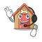 With headphone mascot dog house of wood home