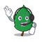 With headphone mint leaves mascot cartoon