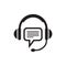 Headphone and speech bubble - black icon on white background vector illustration for support or service. Consulting operator
