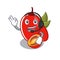 With headphone tamarillo betaceum with in mascot shape