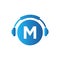 Headphone Template On M Letter. Letter M Music Logo Design. Dj Music And Podcast Logo Design Headphone Concept