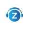 Headphone Template On Z Letter. Letter Z Music Logo Design. Dj Music And Podcast Logo Design Headphone Concept