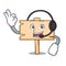 With headphone wooden board mascot cartoon