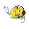 With headphone yellow apple in a cartoon basket