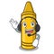 With headphone yellow crayon isolated in the mascot