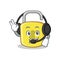 With headphone yellow lock character mascot