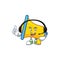 With headphone yellow loudspeaker cartoon character with mascot