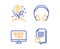 Headphones, Bitcoin project and Web tutorials icons set. Search file sign. Vector