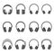 Headphones black and white glyph icons set