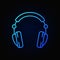 Headphones blue vector icon in line style on dark background