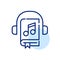 Headphones on a book. Audio book education or relaxation. Pixel perfect, editable stroke icon