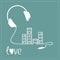 Headphones cord in shape of equalizer building house with swith on light windows Love Music background card. Outline icon. Flat de