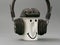 Headphones cup and mouse. stylized music lover on a gray background