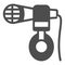 Headphones hang on microphone solid icon, sound design concept, mic and headset vector sign on white background, glyph