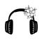 Headphones, headset with flower, monochrome sketch outline vector line art. Floral Device, audio accessory