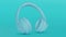 Headphones image in minimal monochromatic style blue color. Music earphones rhytm and 3d style.