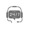 Headphones with microphone, round-the-clock service, non stop support grey icon.