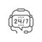 Headphones with microphone, round-the-clock service, non stop support line icon.