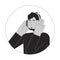 Headphones middle eastern guy bearded black and white 2D vector avatar illustration