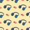 Headphones music sound stereo dj seamless pattern studio audio modern earphone background vector illustration