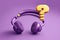 Headphones with question mark on purple background