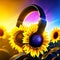 Headphones and sunflowers on abstract background. Vector illustration. Generative AI