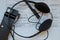 headphones used for simultaneous translation equipment simultaneous interpretation equipment . A set of headphones for