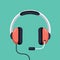 Headphones vector illustration, flat cartoon headset with mic isolated. Customer support operator icon