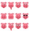 Heads of Cool Funny Pig Emoticon Characters, Happy, Cool, Angry, Tired Emotions. Set Avatars