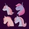 Heads of cute unicorns animals